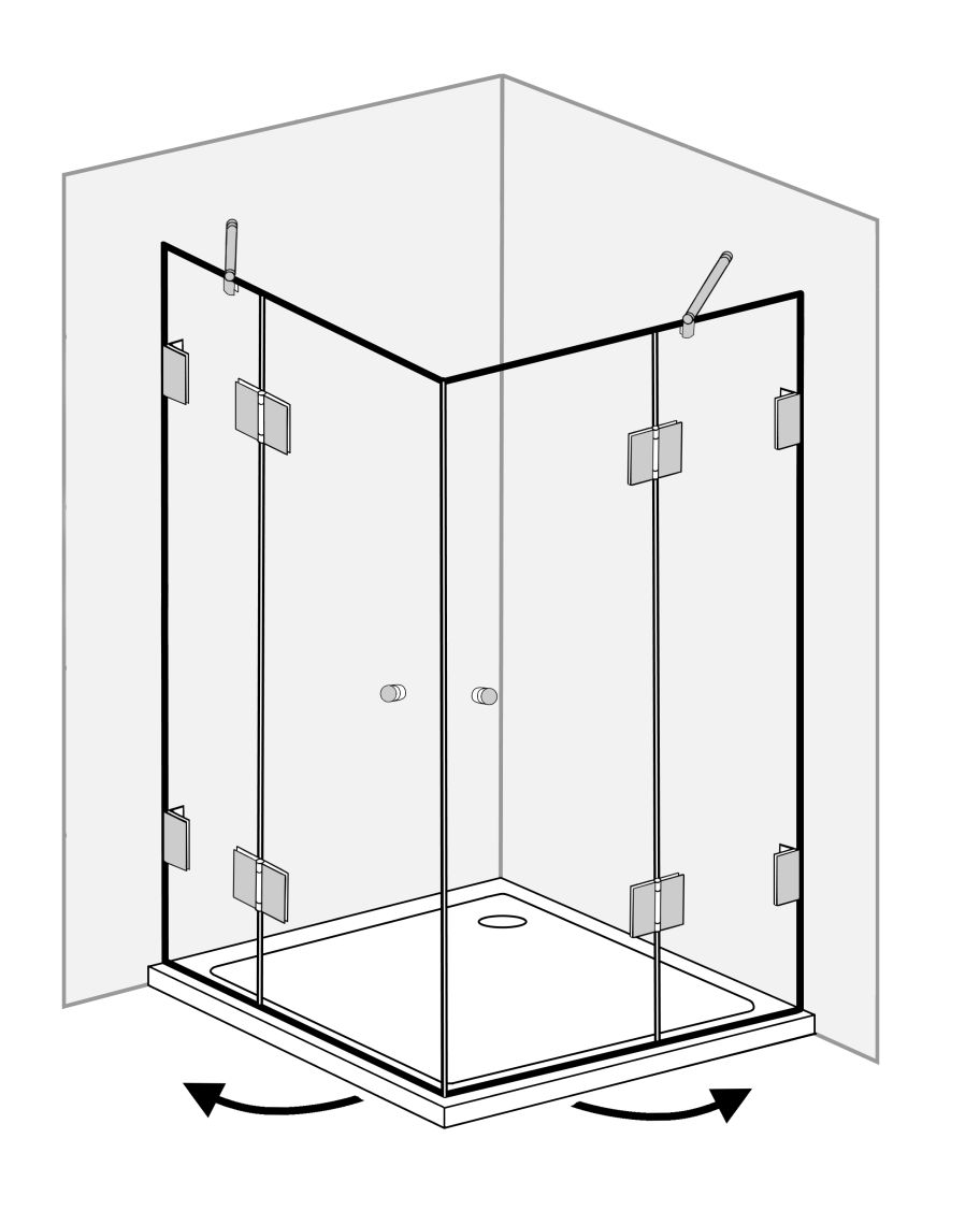 Eckdusche mit 2 Türen 80x80cm