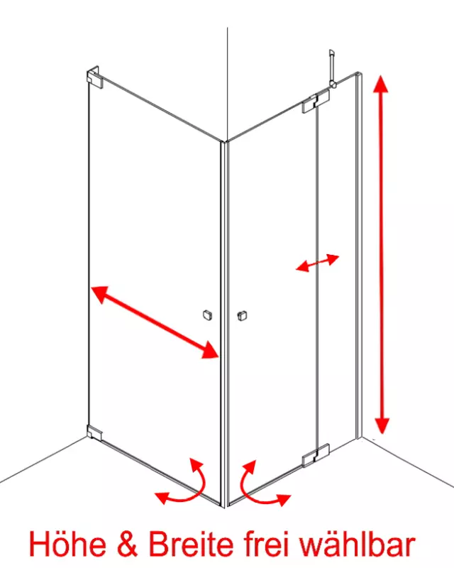 Eckdusche, Duschabtrennung, Verstellbare Breite, Verstellbare Höhe, Glaswand