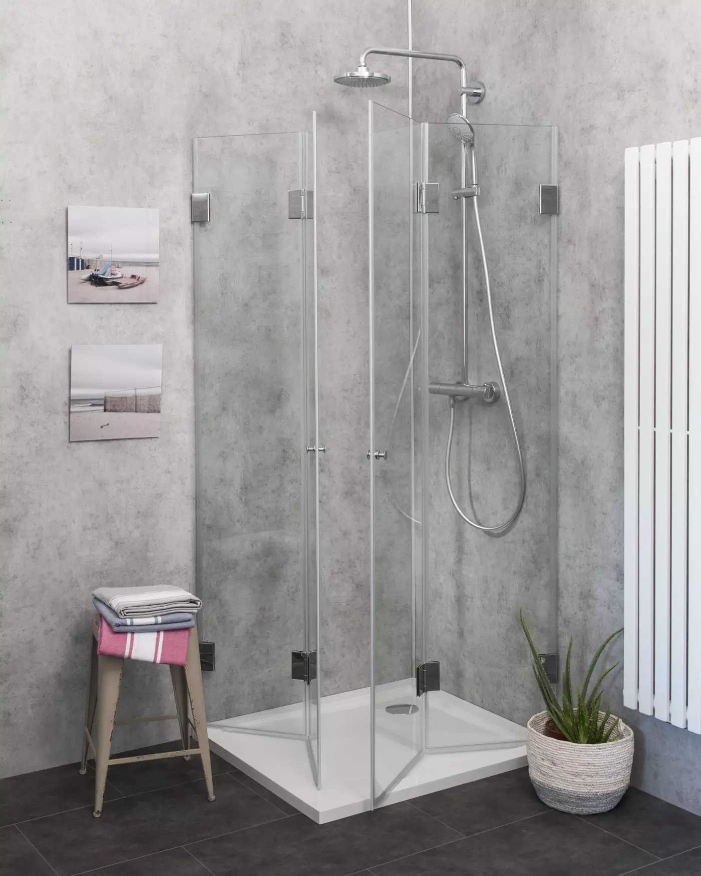 Eckdusche 120x80 mit 2 Falttüren & Duschwanne