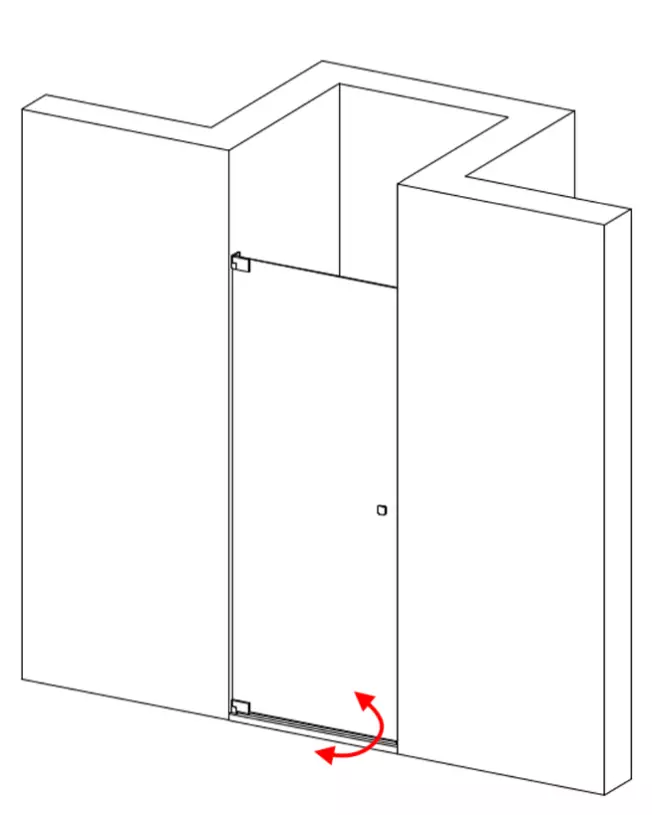 Nischendusche mit Pendeltür an Wand
