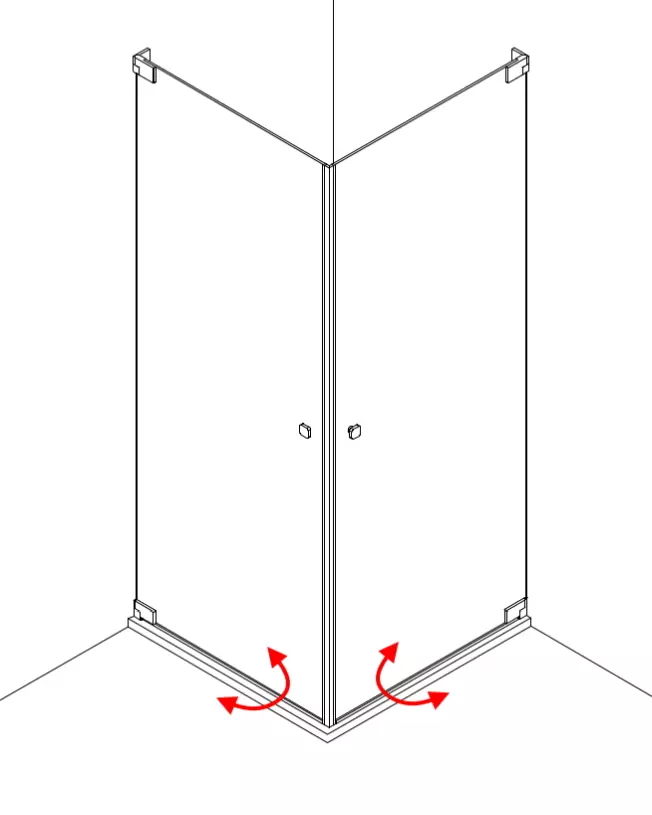 Eckdusche 80x80 mit 2 Pendeltüren an Wand & Duschwanne