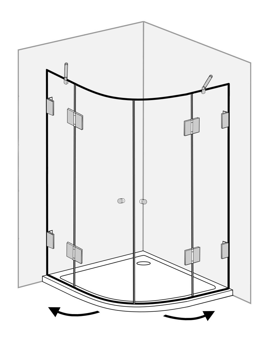 Viertelkreis-Dusche 75x90 mit 2 Türen