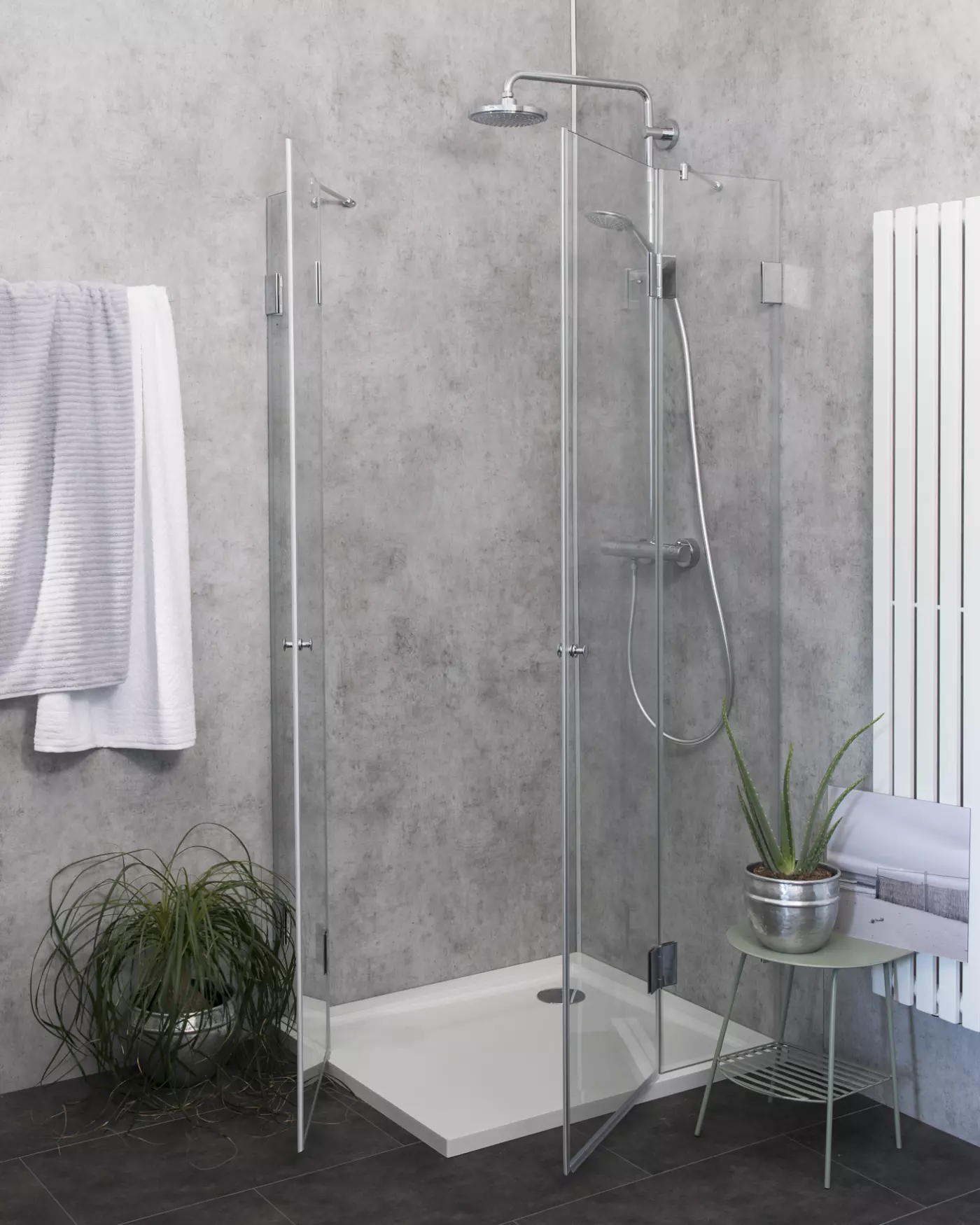 Eckdusche 100x90 mit 2 Türen & Duschwanne