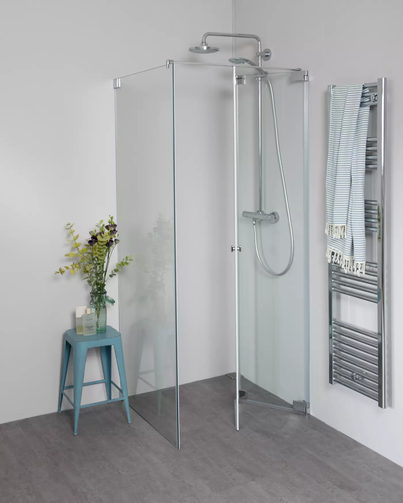 Eck Duschkabine mit Falttür an Wand & Festwand 120cm, Sondermaße
