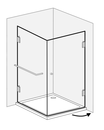 Eckdusche 80x80 mit Festwand & Tür an Wand