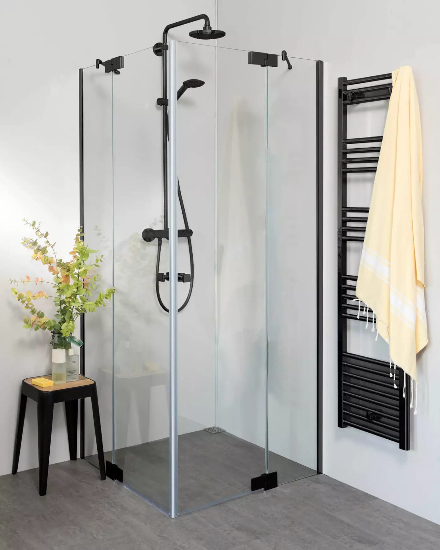Teilgerahmte Eckdusche 90x80 mit 2 Pendeltüren & Duschwanne