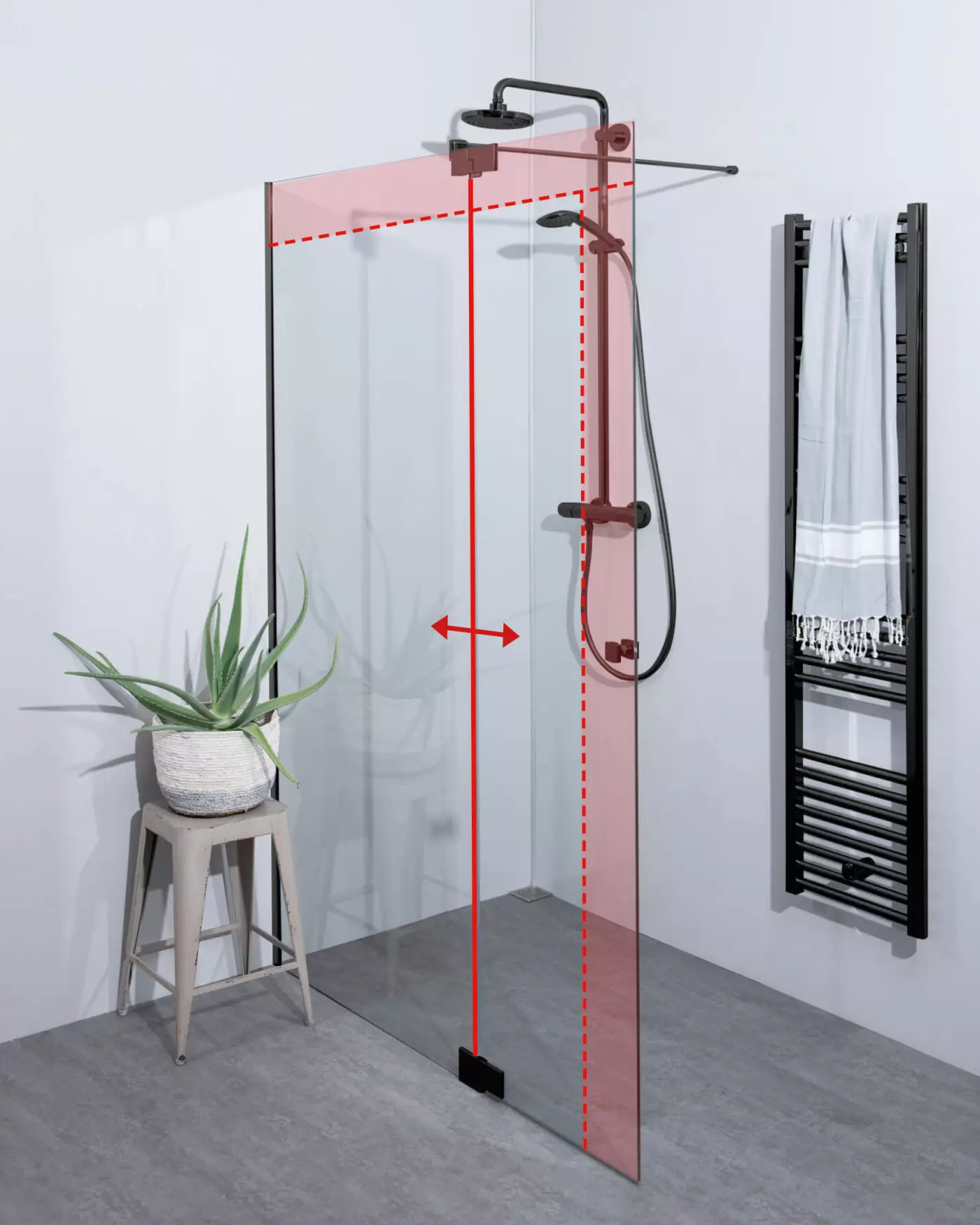 Walk-In Dusche zum Kleben: Festwand mit Klappteil + Wandprofil, Maßanfertigung