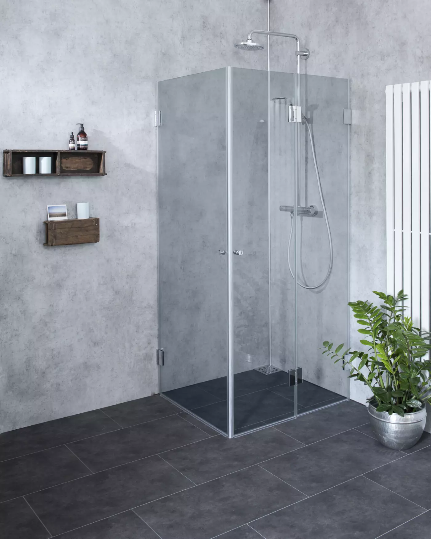 Dusche nach Maß Falttür + Außentür