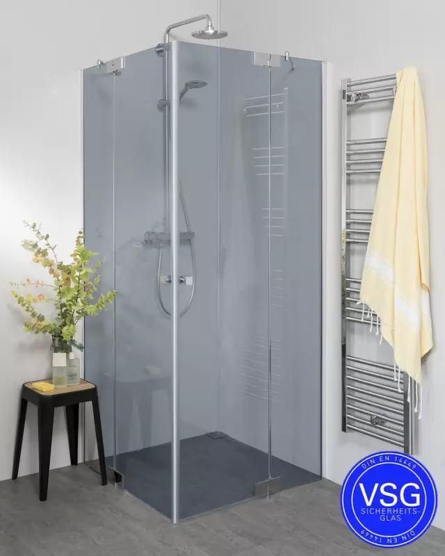 Teilgerahmte VSG Eckdusche mit 2 Pendeltüren nach Maß