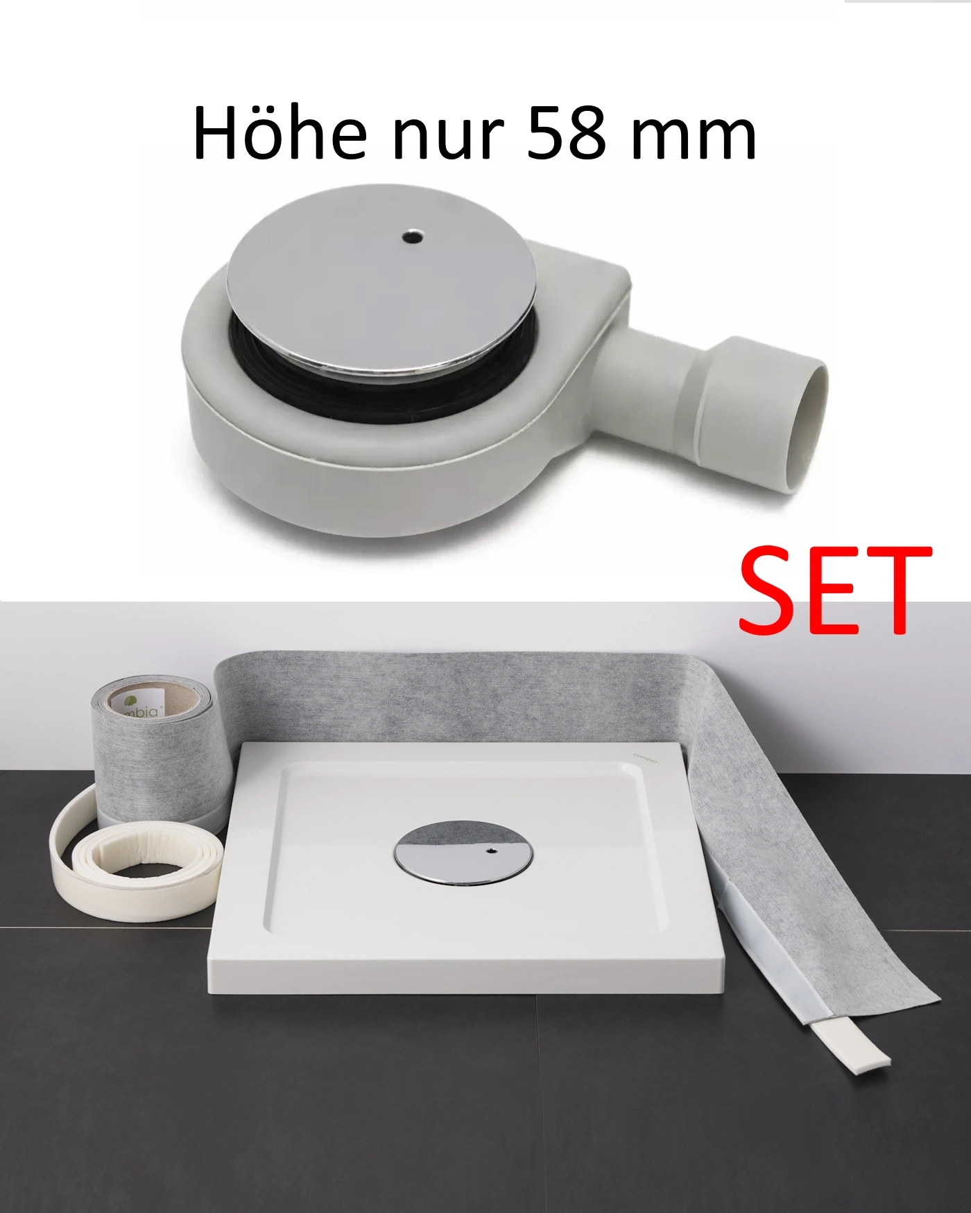 Duschwannen Abfluss superflach Abdeckung chrom im Sparset