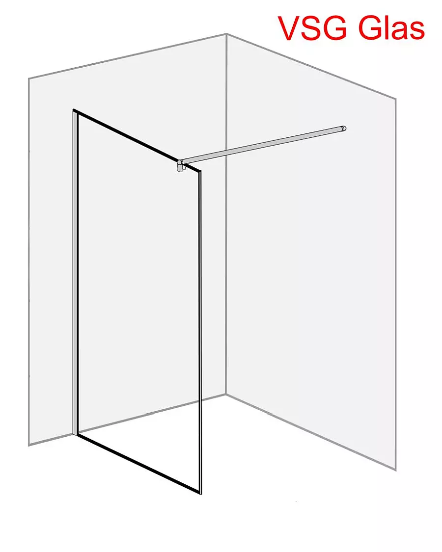 VSG Duschwand zum Kleben bis 120 cm Breite mit Wandprofil