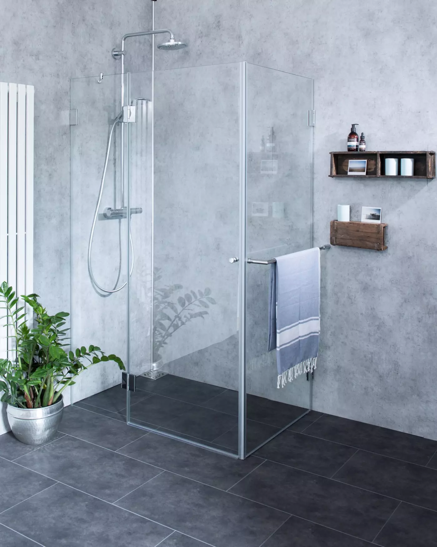 Eckdusche mit Festwand ESG Glas Chrom 100x120cmH=195cm