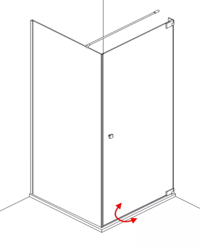 Teilgerahmte Eckdusche mit Pendeltür an Wand und Festwand