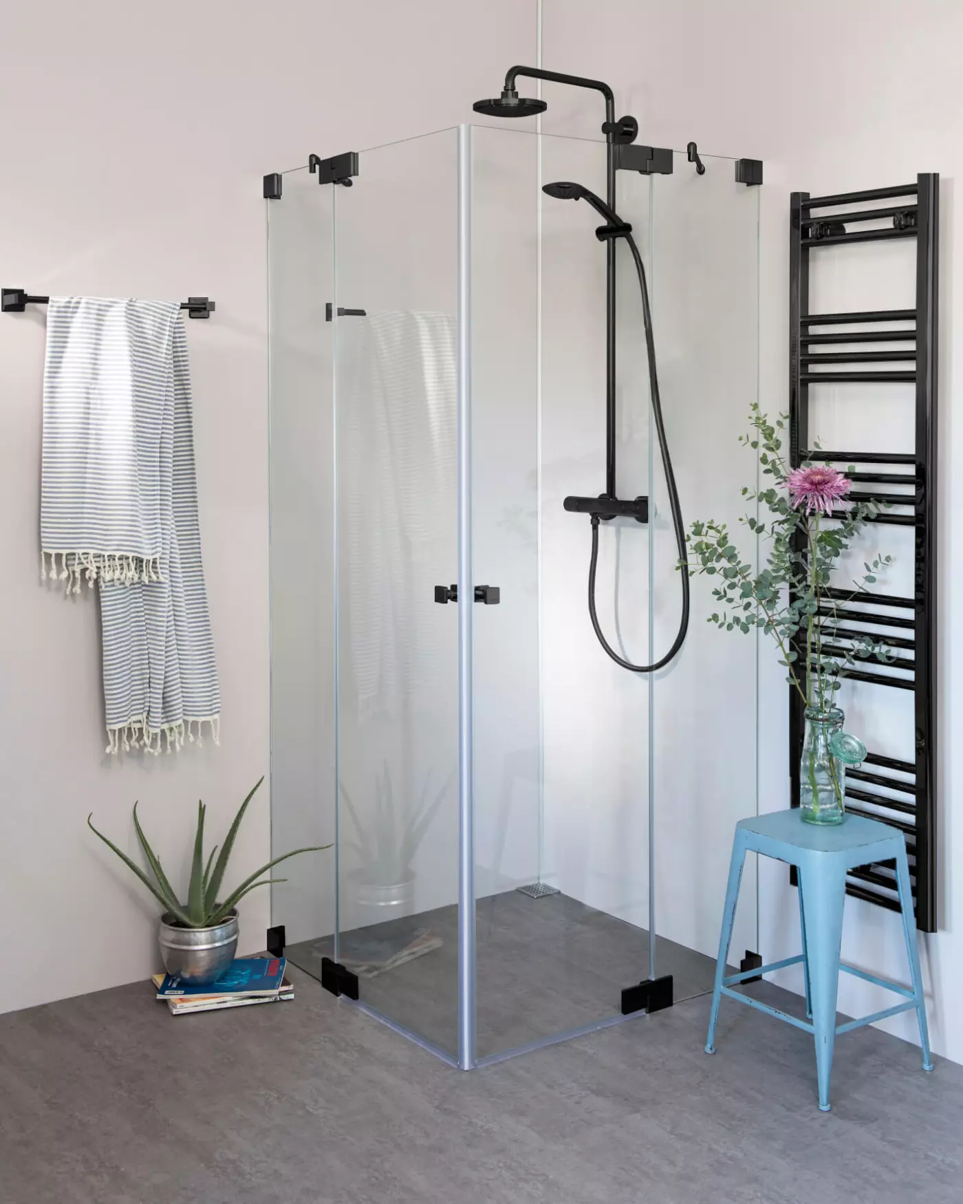 Eckdusche 100x90 mit 2 Pendeltüren & Duschwanne