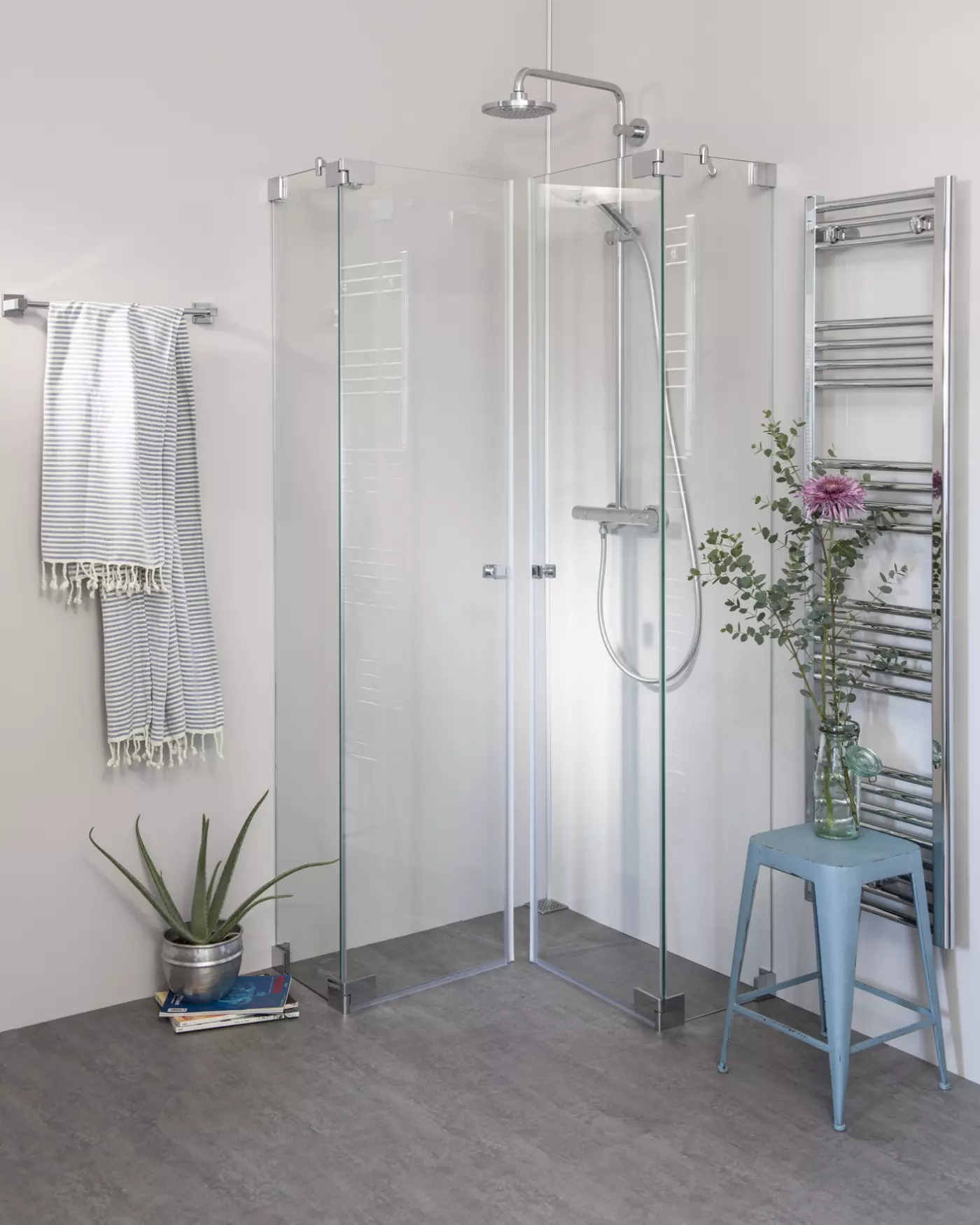 Eckdusche 100x90 mit 2 Pendeltüren & Duschwanne