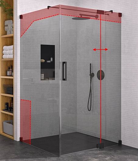 dusche nach mass grauglas schwarze beschlaege