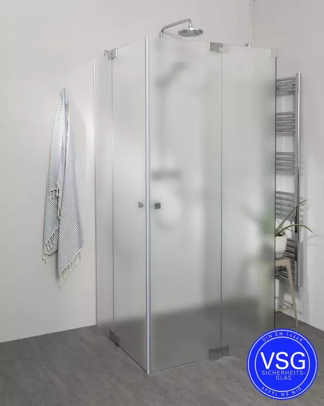 Teilgerahmte VSG U Form Dusche mit 2 Pendeltüren als Eckeinstieg nach Maß
