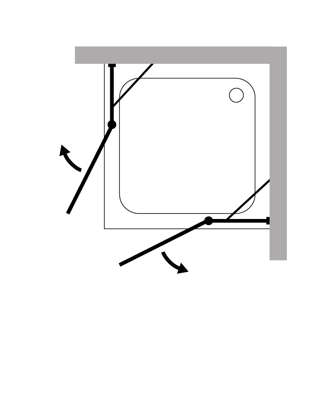 Eckdusche 90x90 mit 2 Türen & Duschwanne
