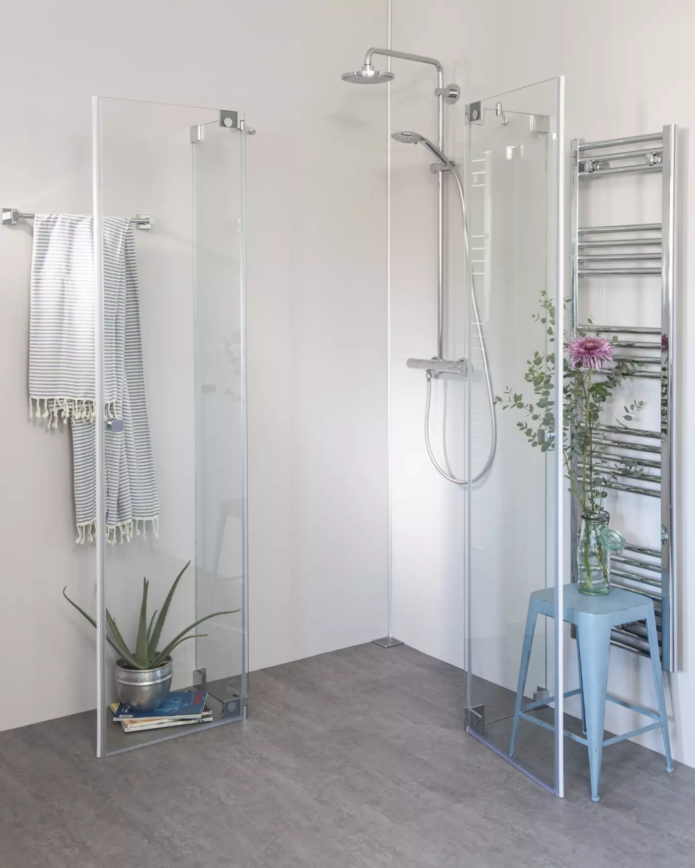Eckdusche 100x90 mit 2 Pendeltüren & Duschwanne