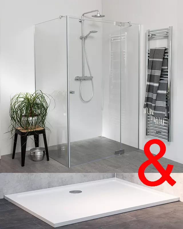 Teilgerahmte Eckdusche 90x90 mit Pendeltür groß, Seitenwand & Duschwanne
