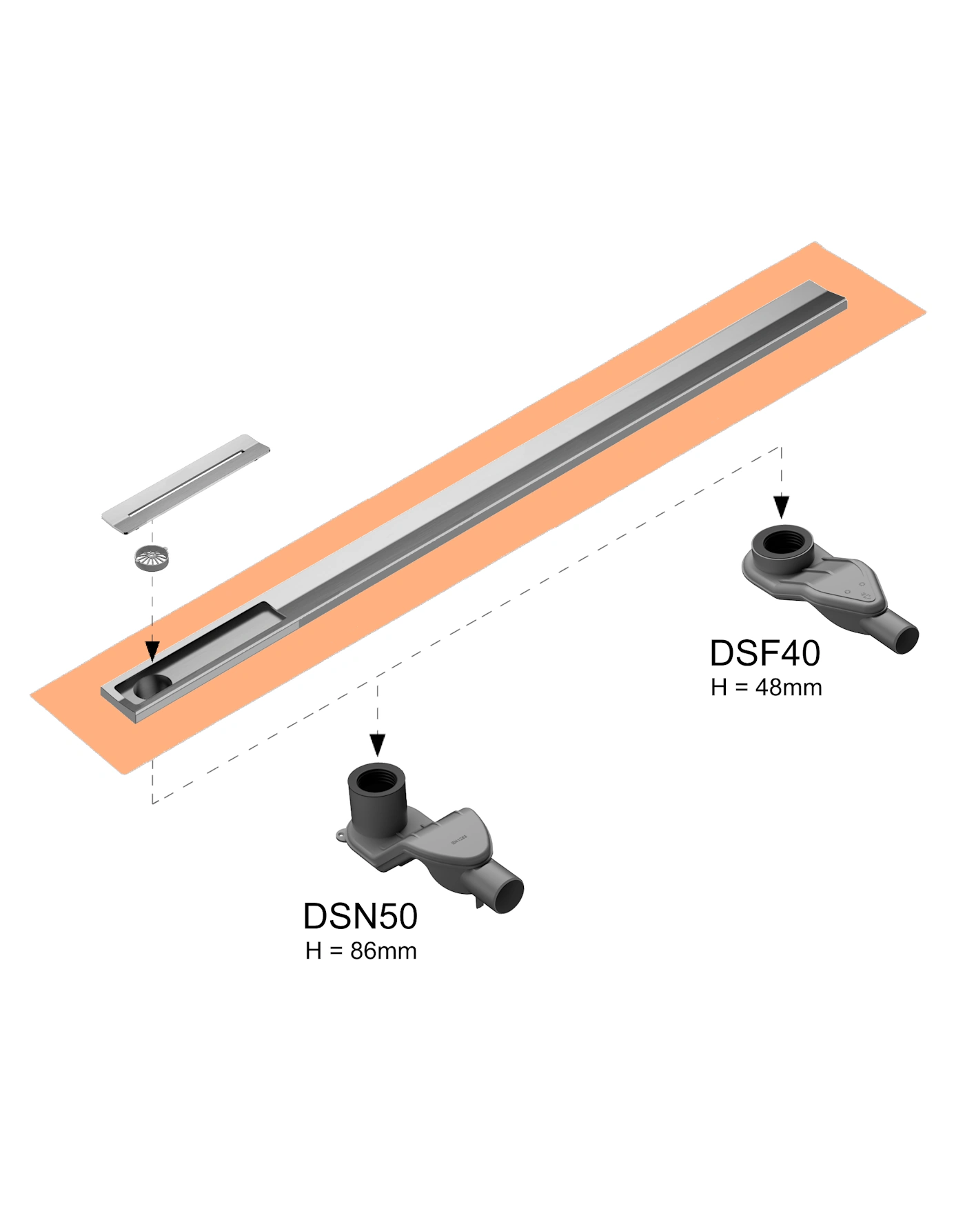 Duschprofil Duschrinne nach Maß Länge 30-120 cm, Seitenablauf, Edelstahl gebürstet