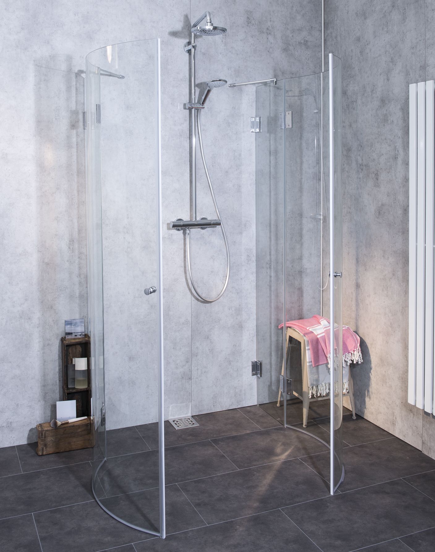 Halbkreis-Dusche mit 2 Türen, ESG Glas, H=195cm, Combia ! A2H
