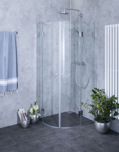 Viertelkreis-Dusche mit 2 Türen ESG Glas H=195cm