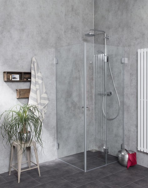 Eck Falt-Dusche mit 2 Türen ESG Glas H=173cm