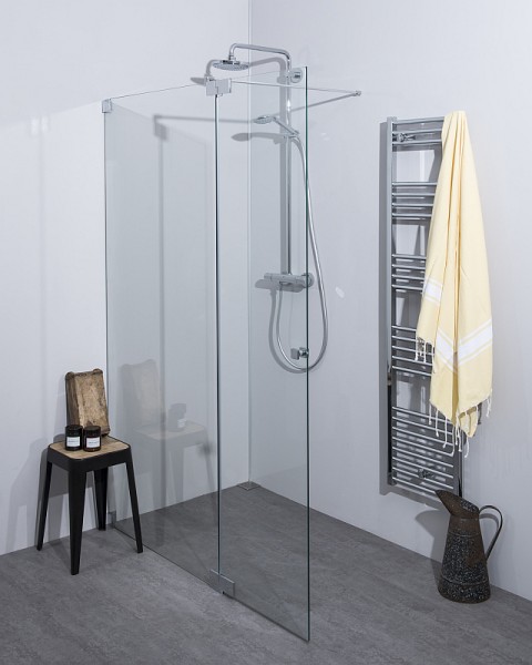 Begehbare Dusche: Duschwand mit Wandprofil & Klappteil, Sondermaße
