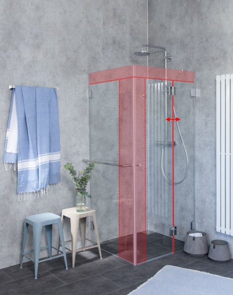 Eck-Dusche Sonderanfertigung mit Seitenwand Glas