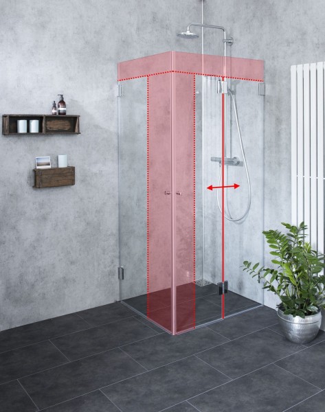 Faltwand Dusche Sondermaß mit Außentür Glas
