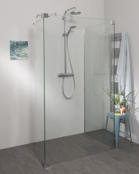 Begehbare Dusche: Große Walk In Duschwand mit Glas-Festteil & Wandprofil