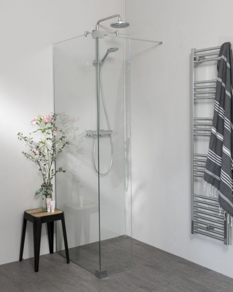 Begehbare Dusche: Walk In Duschwand mit Glas-Festteil & Wandprofil