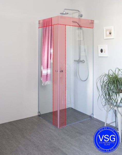 VSG Eck Duschkabine mit 2 Pendeltüren an Wand nach Maß
