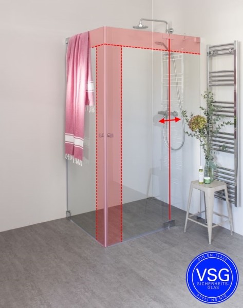 VSG Duschkabine mit Pendeltür an Wand und Pendeltür an Festteil nach Maß