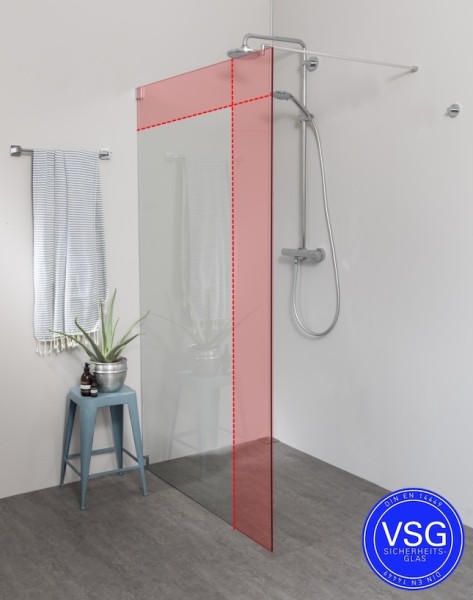 Begehbare Dusche VSG: Freistehende Duschwand Maßanfertigung