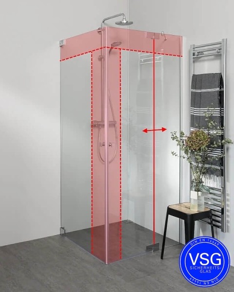 Teilgerahmte VSG Eck Duschkabine neben Badewanne mit 2 Pendeltüren nach Maß